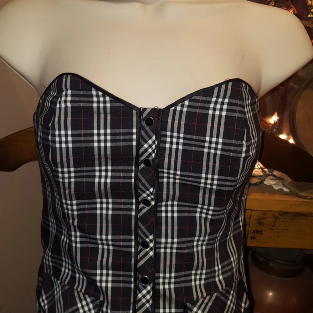 Bebe plaid rhinestone snap tube top size 0 - Picture 2 of 8